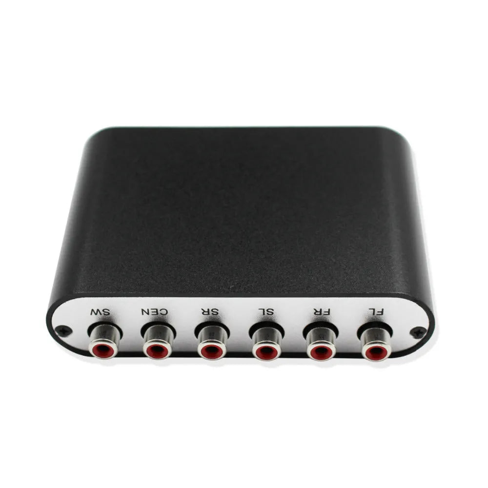 Black DTS Dolby AC-3 audio decoder converting optical fibre coaxial to 5.1 channel surround sound