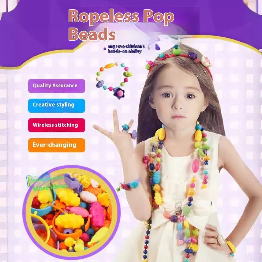 Children's pop beads set with plastic beads, bracelets and headbands in OPP bag or storage box, 108 to 508 pieces
