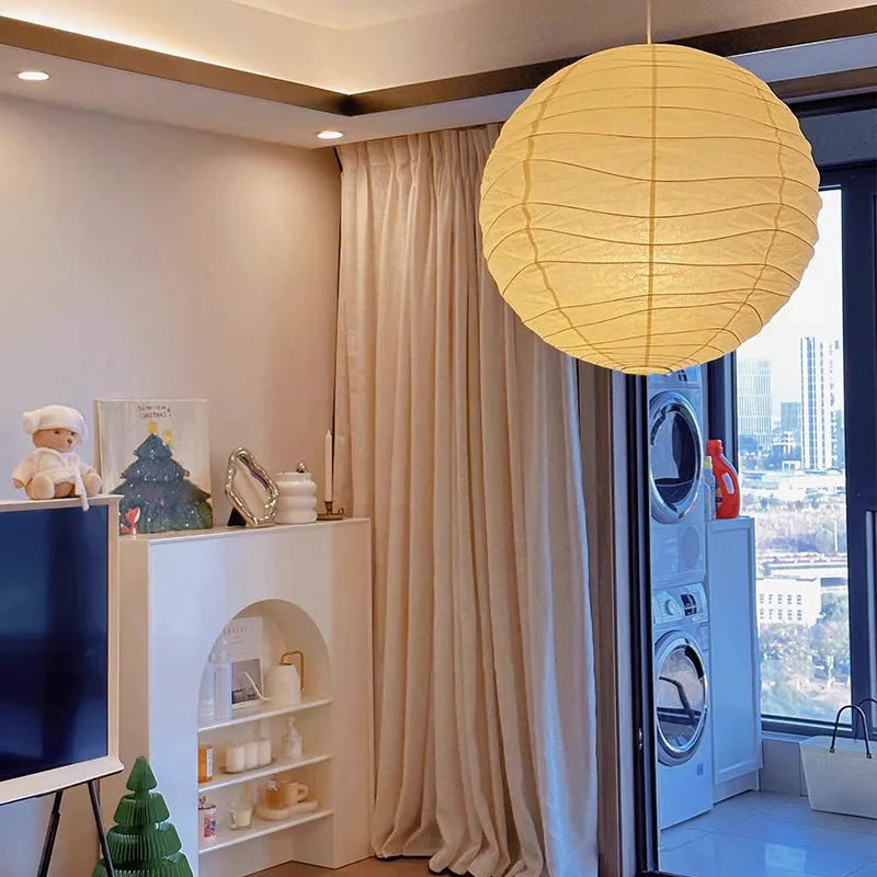 Japanese rice paper ball chandelier in three diameter sizes with three colour lighting options