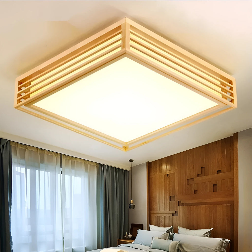 Solid wood ceiling lamp, Nordic wood art light, 35-65cm, 12-40W, 220V, remote dimming