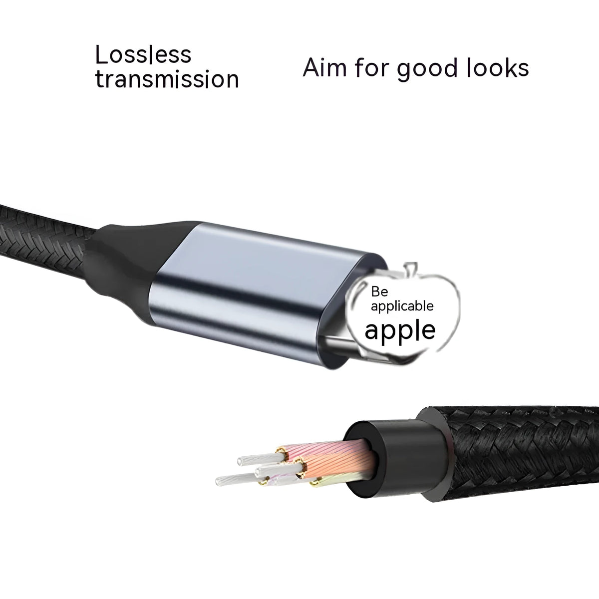 Black braided Lightning to 3.5mm male AUX audio adapter cable in 50cm, 100cm and 150cm lengths