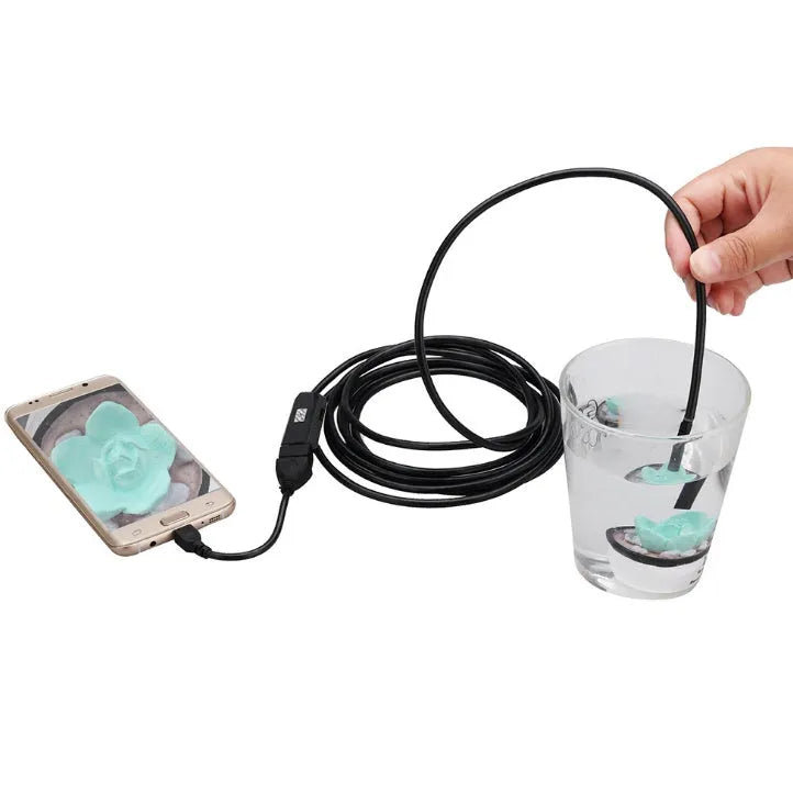 OWSOO USB endoscope camera with 5m cable, adjustable LEDs, hook, magnet, and side mirror attachments