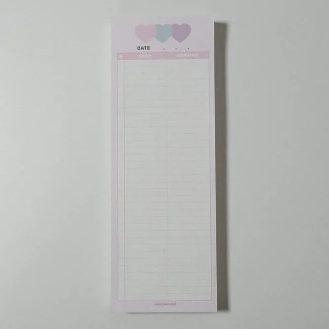 B5 half-size notepad with vertical English words printing in pink, purple, and blue cover colours.