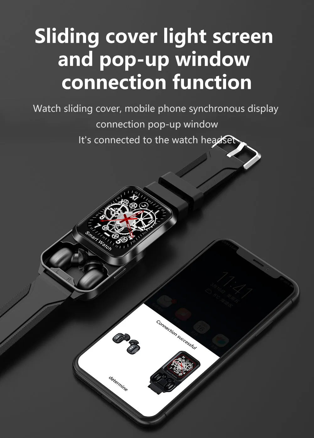 Smart bracelet with split screen display showing Bluetooth calling interface and password lock screen on black silicone wristband