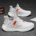 Men's white mesh platform sneakers with round toe and flat rubber sole