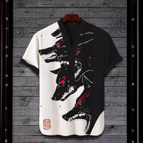 A short sleeve shirt with a 3D digital animal print, available in multiple colours and sizes up to 5XL.
