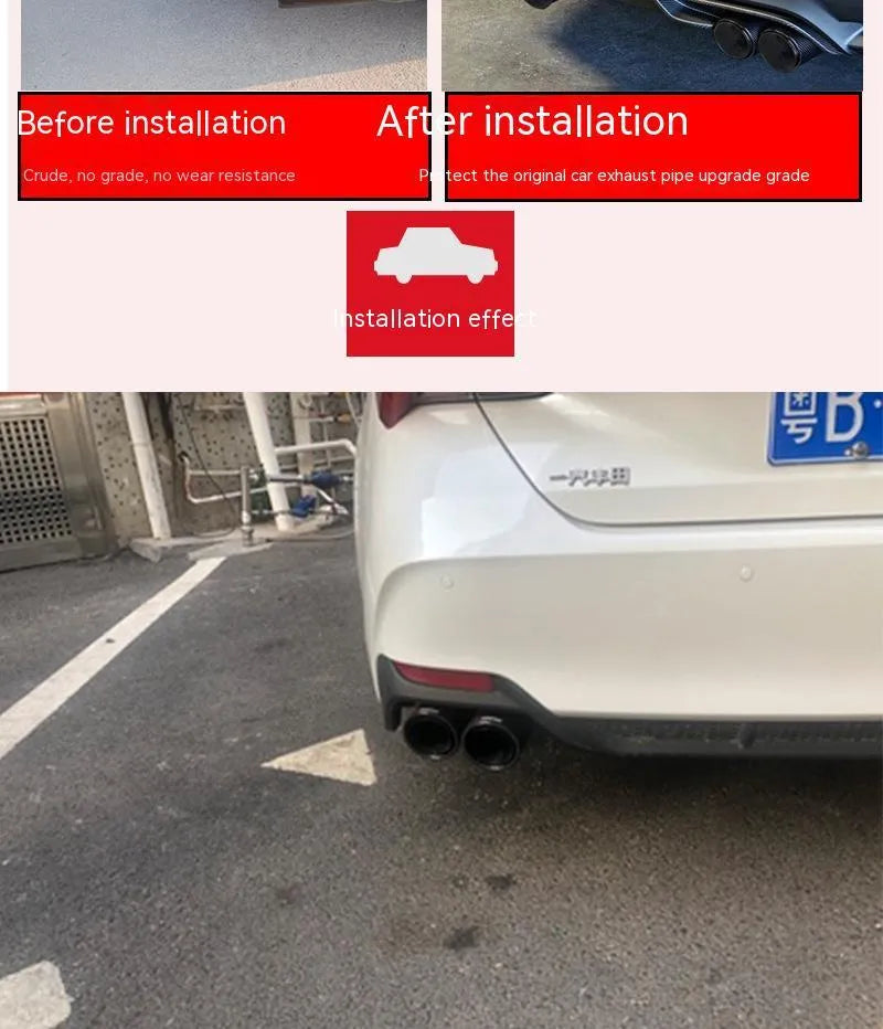 Black carbon fibre car exhaust pipe with twin outlet design measuring 250mm in length