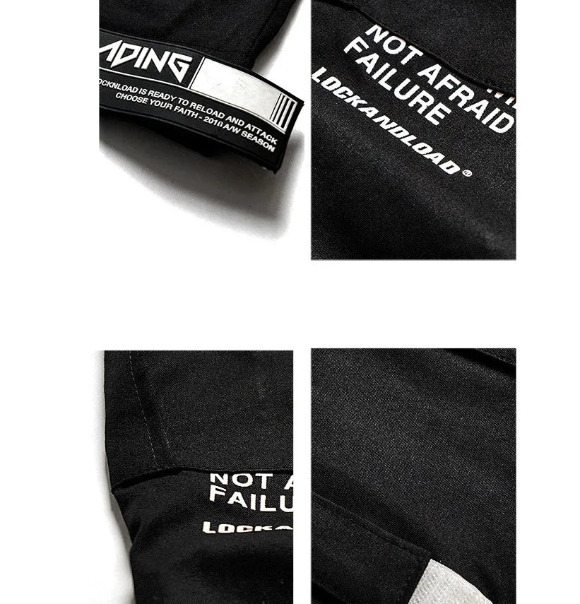 VantageGo cotton streetwear joggers in Black and Grey, sizes M to 2XL, with centimetre size chart