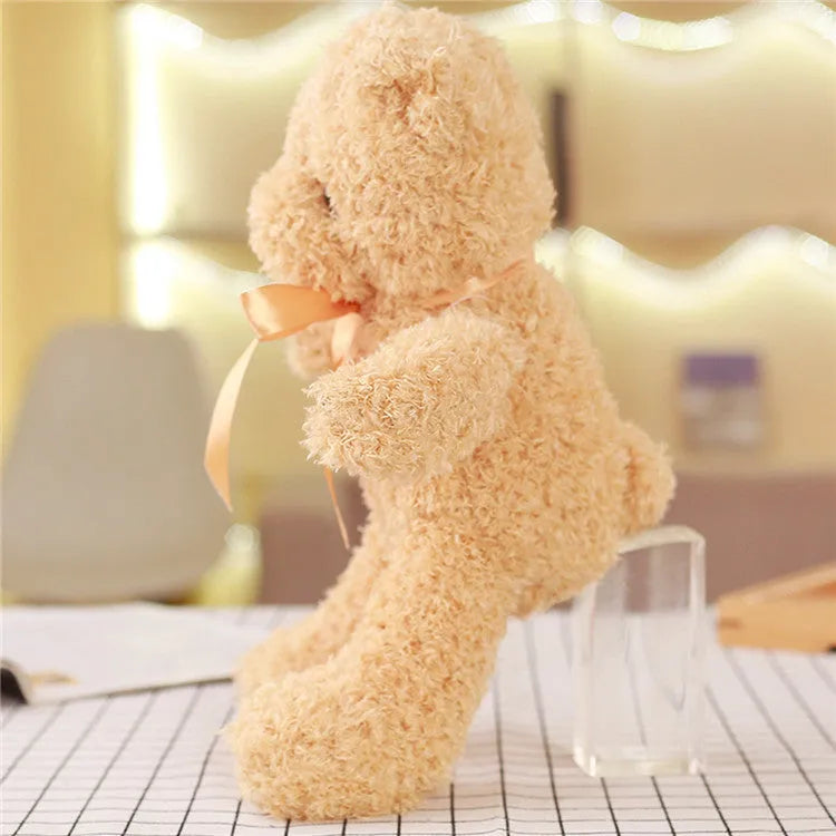 Yellow bear plush toy 30cm tall with plush outer and PP cotton filling