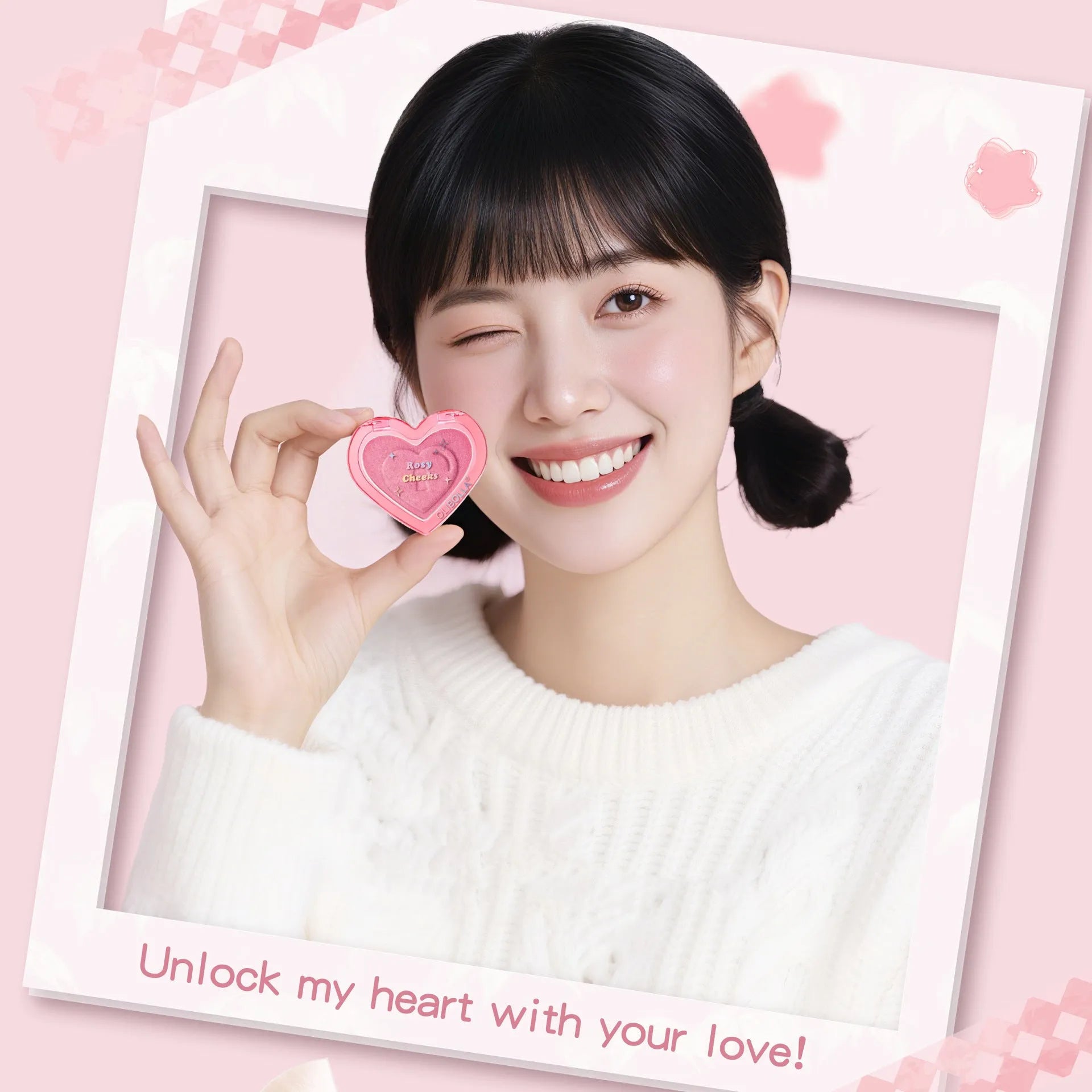 Peach Heart Blush Contour Compact with heart-shaped design and powder blusher, four colour options