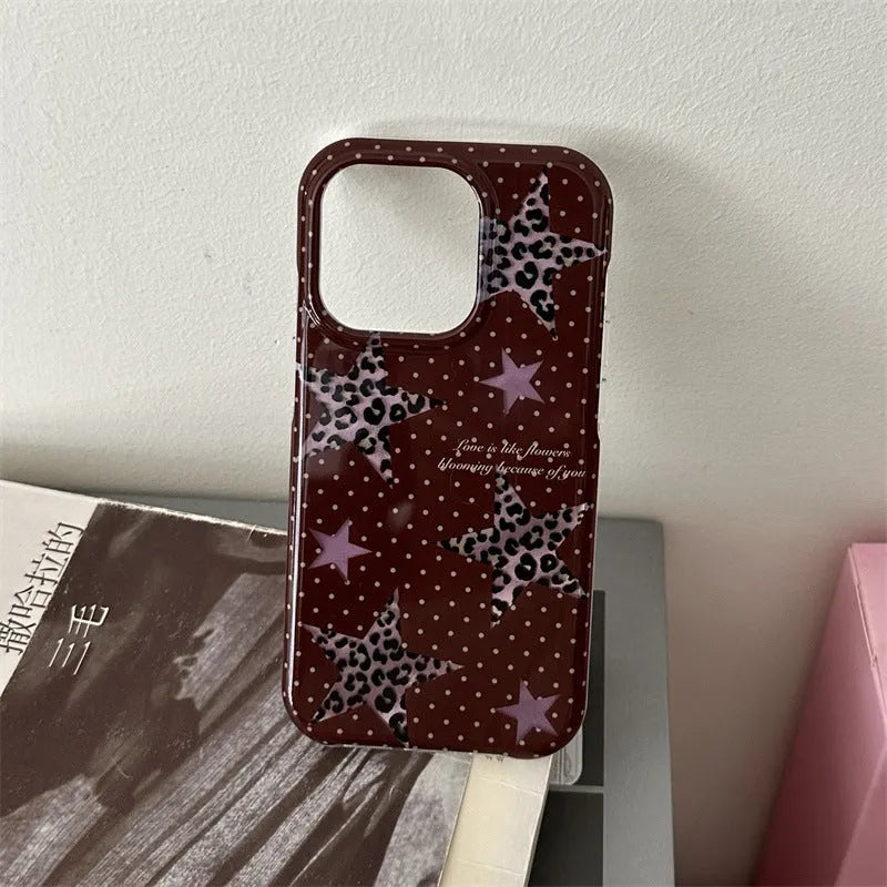 Double-layer half-pack phone case with XINGX leopard print and polka dot design, shockproof TPU cover for Apple iPhone models.