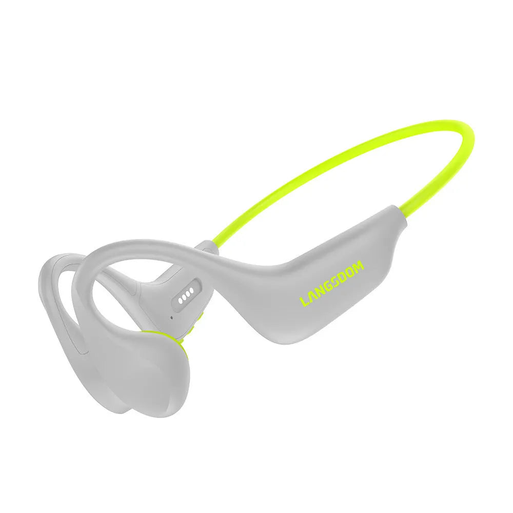Jerry chip bone conduction open sports Bluetooth headset in grey green and black gray with silicone adjustment rope