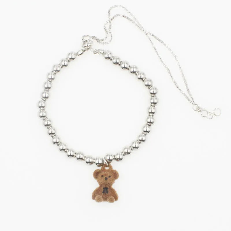 Handmade stainless steel unisex bracelet with cartoon bear girl design and diamond shape, BST-0132-Bear colour