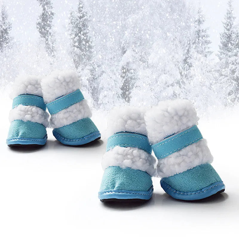 Thick lamb wool pet shoes for small dogs in khaki with suede upper and non-slip sole