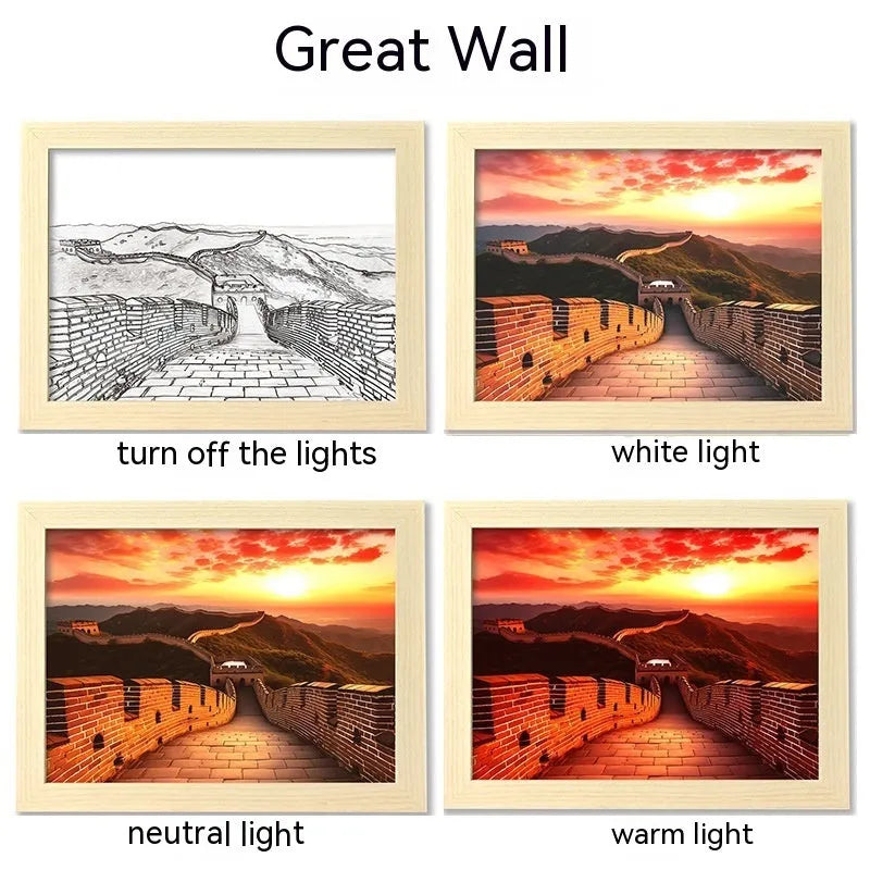 LED luminous picture frame with scenic artwork illuminated by USB-powered lights