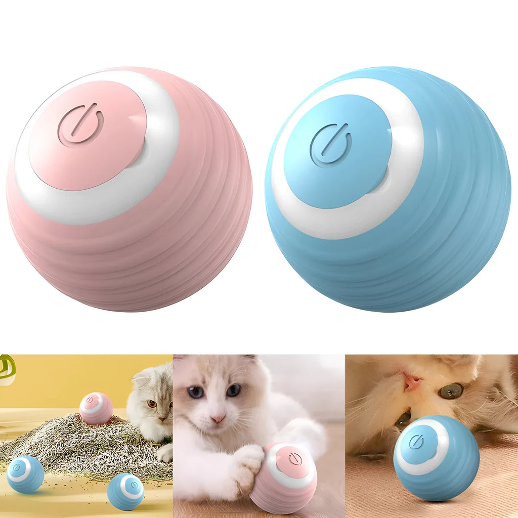 Blue automatic moving cat ball with silicone construction and charging cable