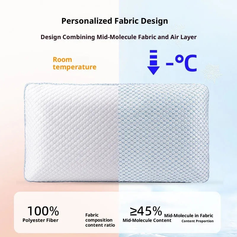 Cervical memory foam pillow 63x36x13.5cm in air layer fabric blue and white