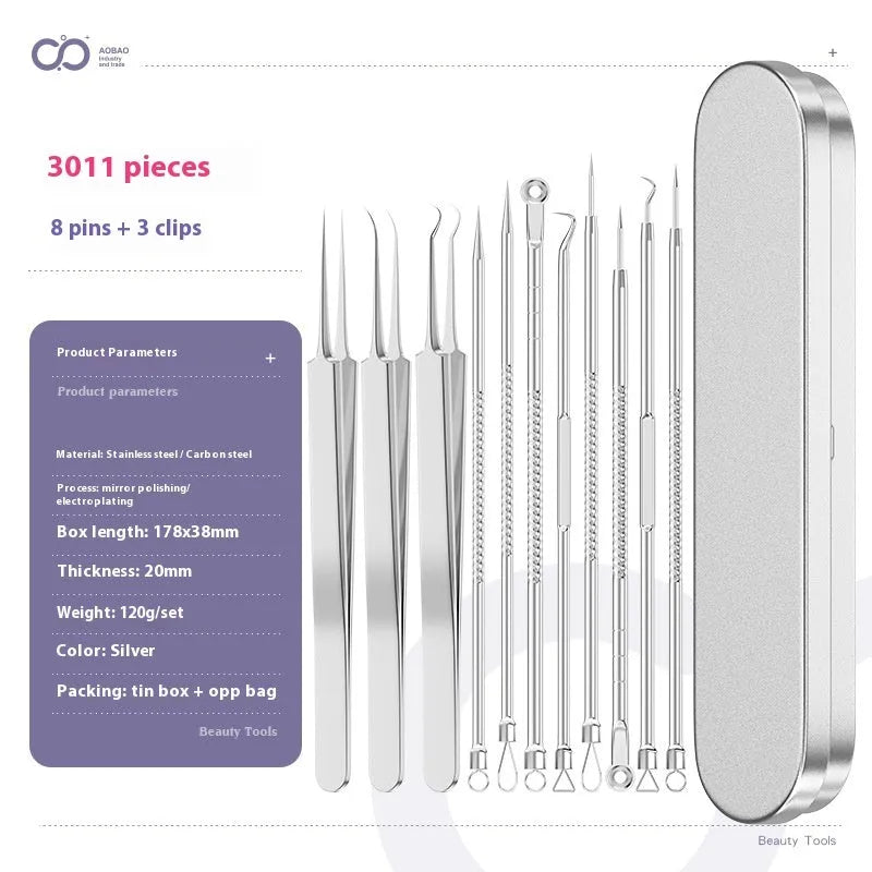 Four metal acne needle tools with pointed tips on a white background.