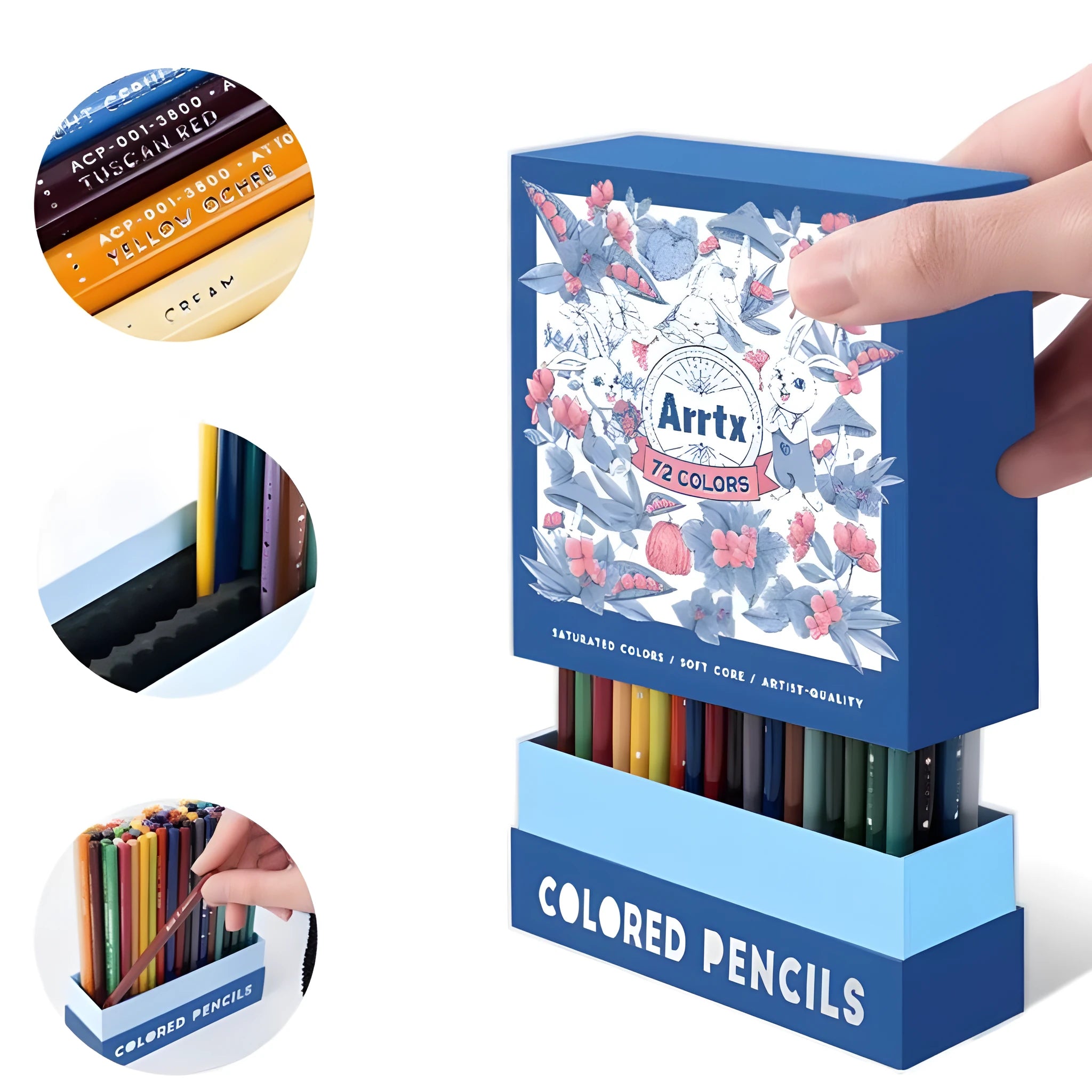 Boxed set of 72 coloured art pencils with basswood barrels for drawing and sketching.