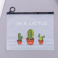PVC sealed pencil case with cactus pattern, 17.1x21.2cm, on a desk