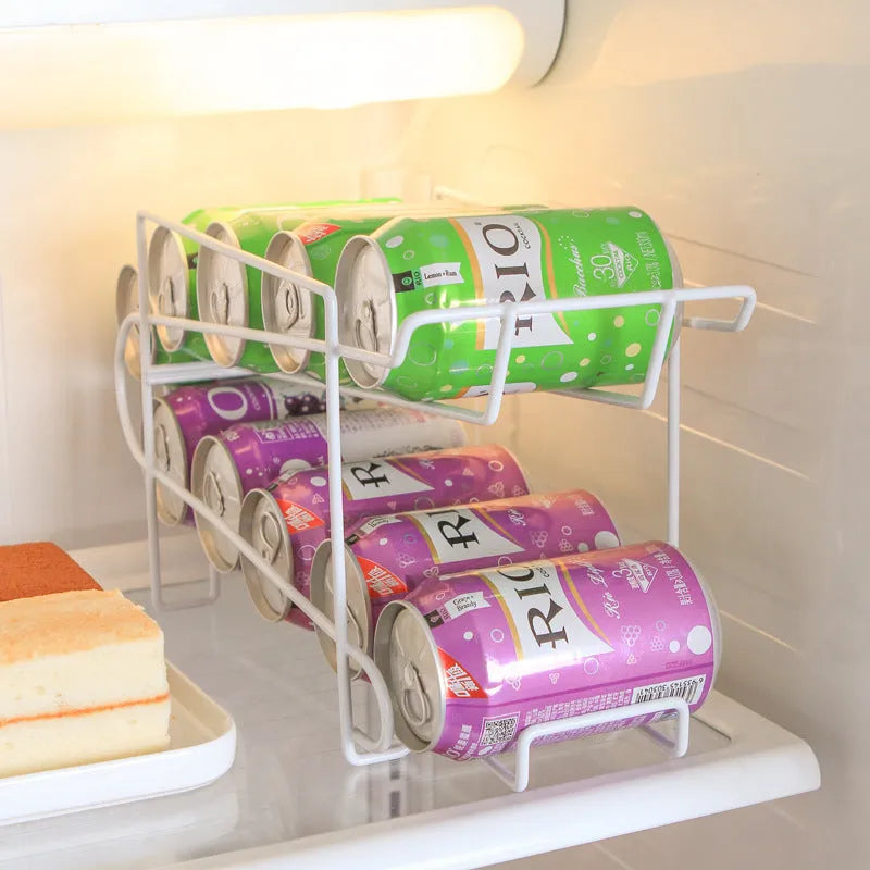 Double-layer iron kitchen storage rack with cans, 28x18x14cm in picture colour
