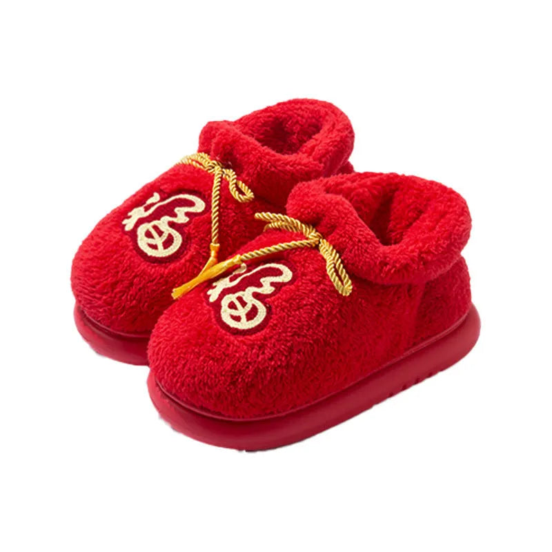 Red ethnic indoor woolen slippers with suede upper and EVA sole, sizes 36 to 45