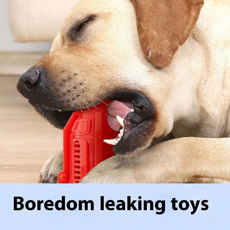 TPR pet food leakage toy in bright red colour designed for dog nibbling and treat dispensing