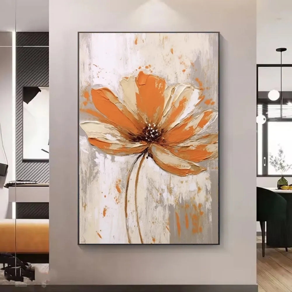 Handmade oil painting canvas orange flowers abstract decoration for living room wall