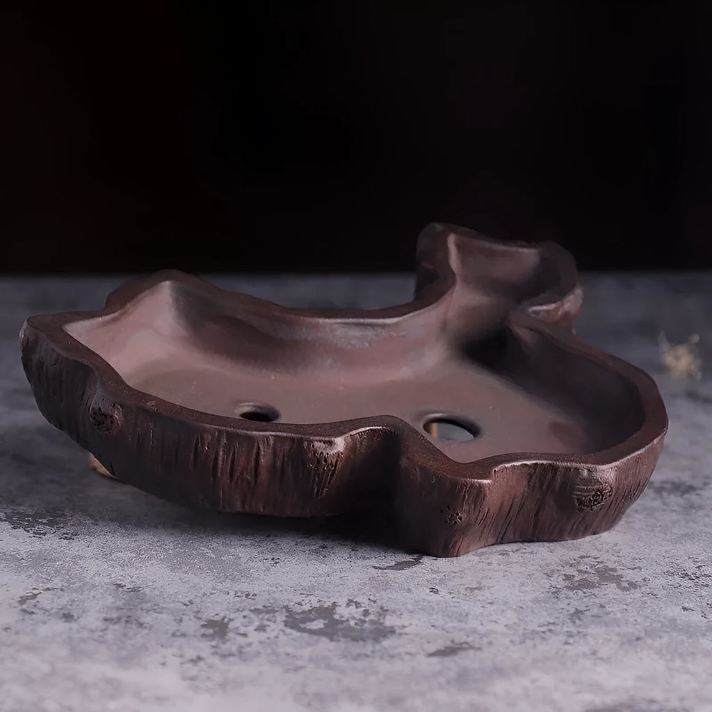 Purple sand small flower pot with ancient red mud finish for desktop bonsai and green plants, Type A or B