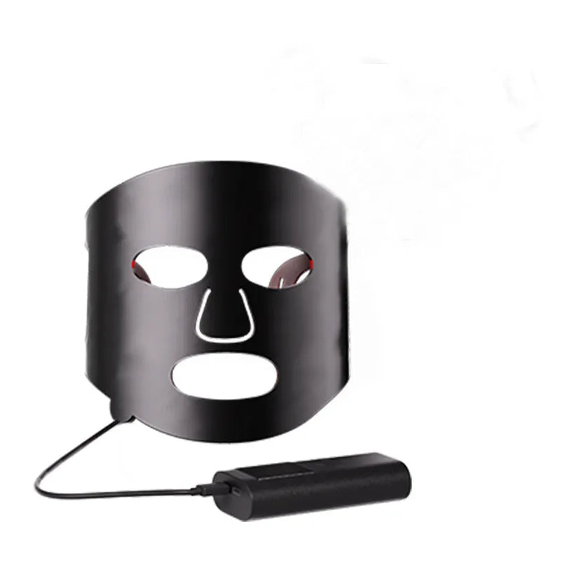 Black gold LED phototherapy face mask with controller showing seven colour light modes for skin treatment