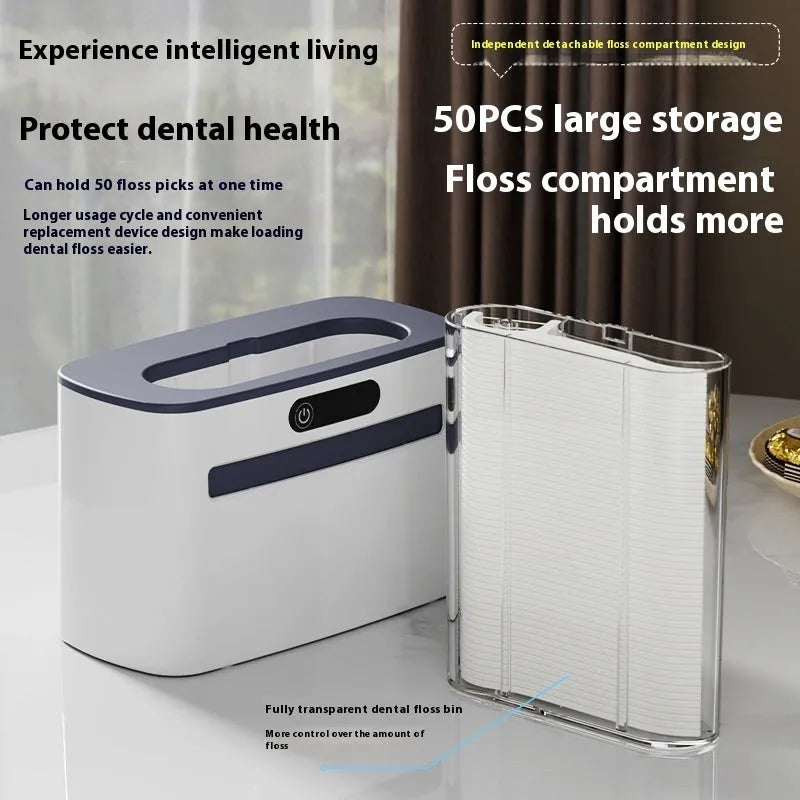 Intelligent Induction Dental Floss Box in dark gray, light gray, and gold colour options.