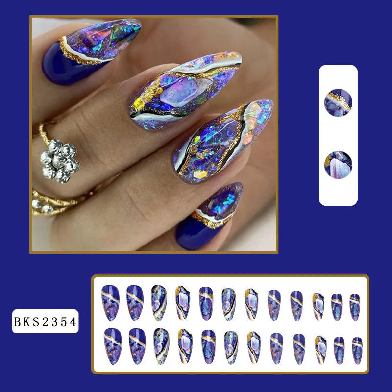 Almond-shaped rainbow nail stickers with colourful plaid lines and French ripple patterns in European square style