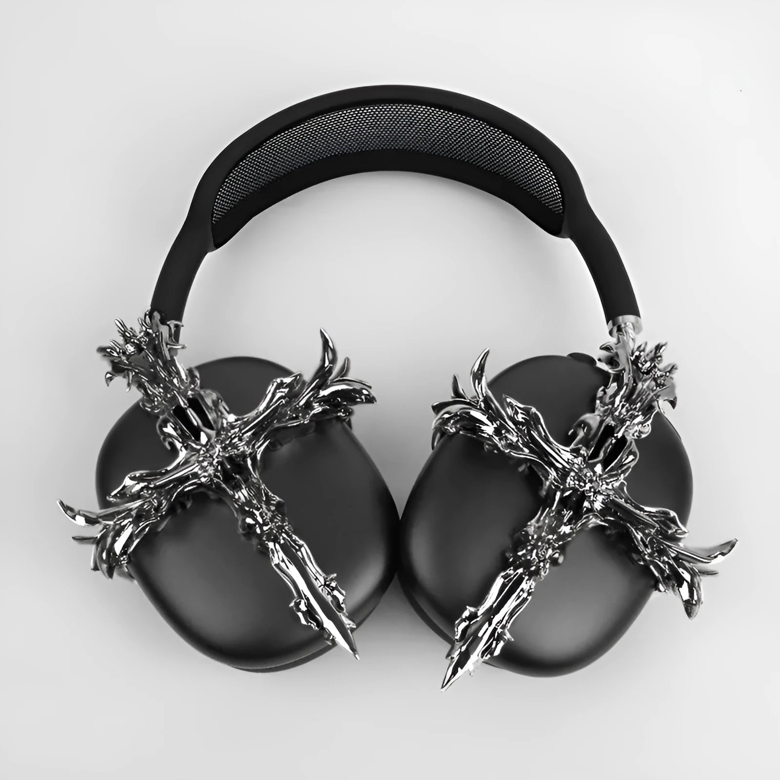 Gothic cross resin headphone covers for Apple AirPods Max in black and silver colours