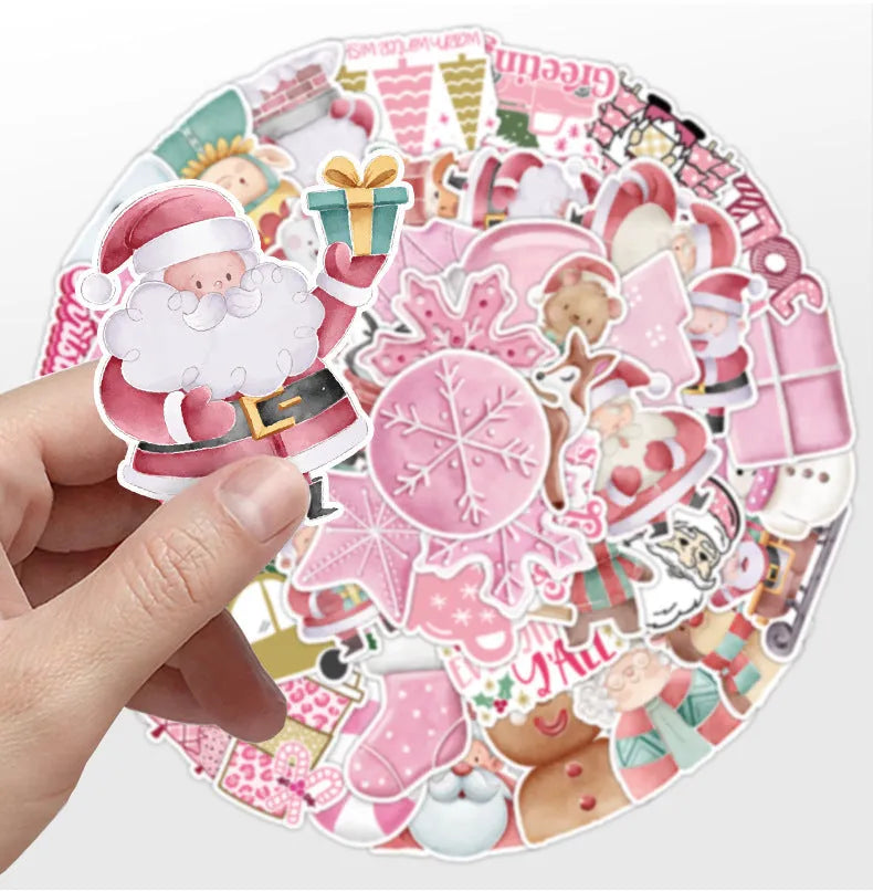 50 waterproof Christmas stickers with cute designs ranging 4-8cm for car phone decoration