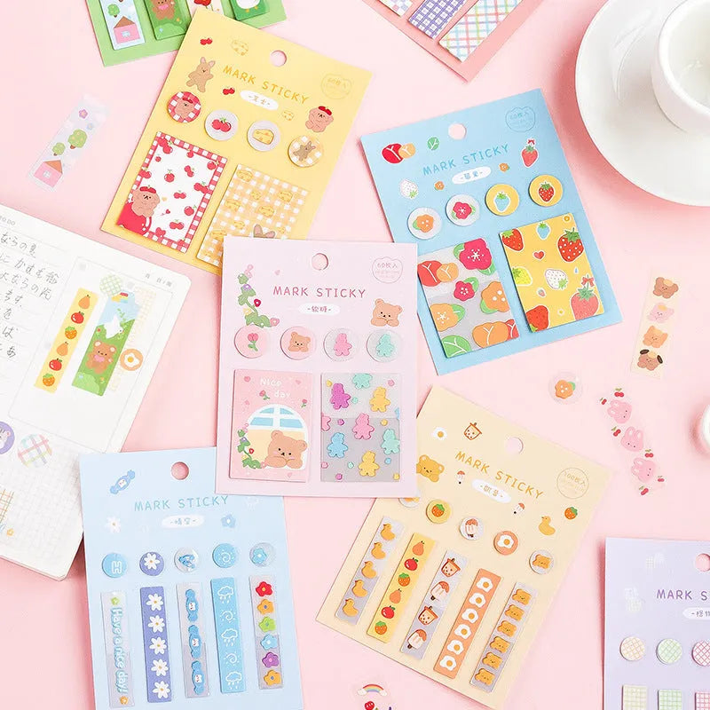 PVC index stickers in sweet colours including cream, blue, and pink for study notes organisation