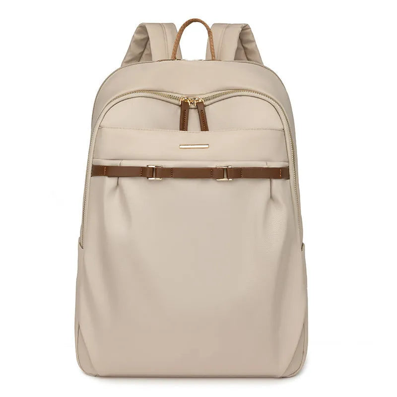 Large capacity Oxford cloth travel bag in black or beige with waterproof finish and multiple zip compartments