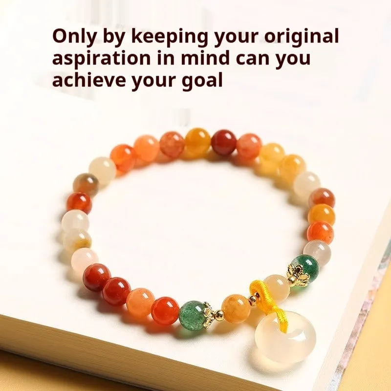 Handmade natural jinsi jade and red agate bracelet with safety buckle closure