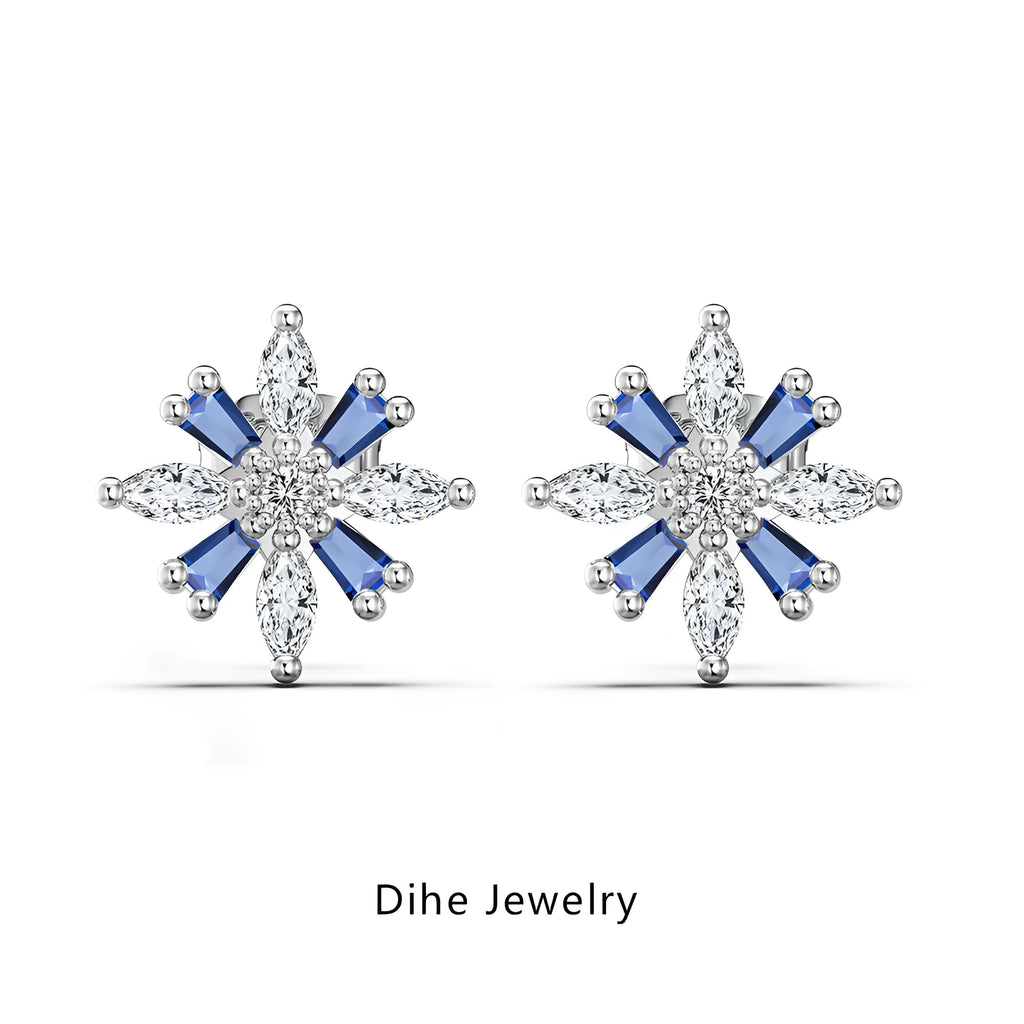 S925 sterling silver snowflake stud earrings in platinum white diamond finish for women