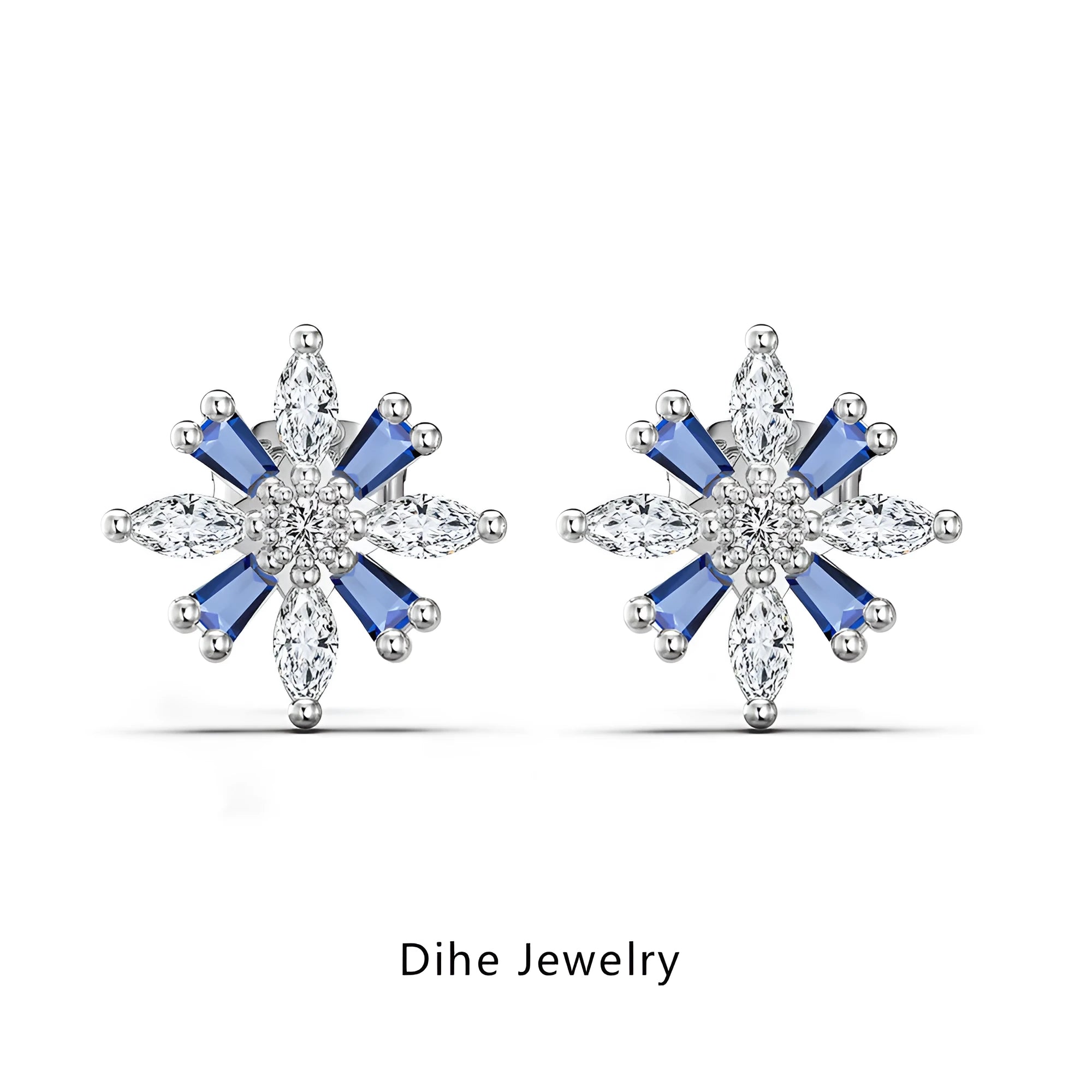 S925 sterling silver snowflake stud earrings in platinum white diamond finish for women