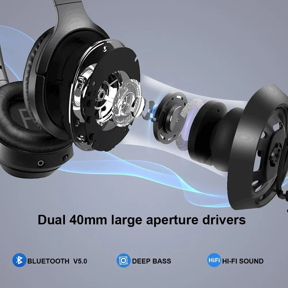 Black Gorsun E98 over-ear Bluetooth headphones with memory-protein ear cushions and stainless steel sliders