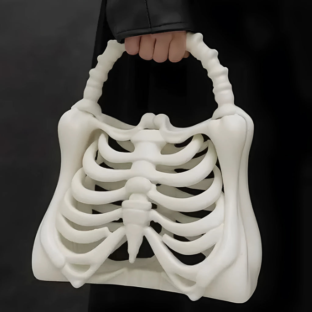 White printed skeleton bone bag decoration, paper dumpling shape, 22cm by 17.5cm assembled