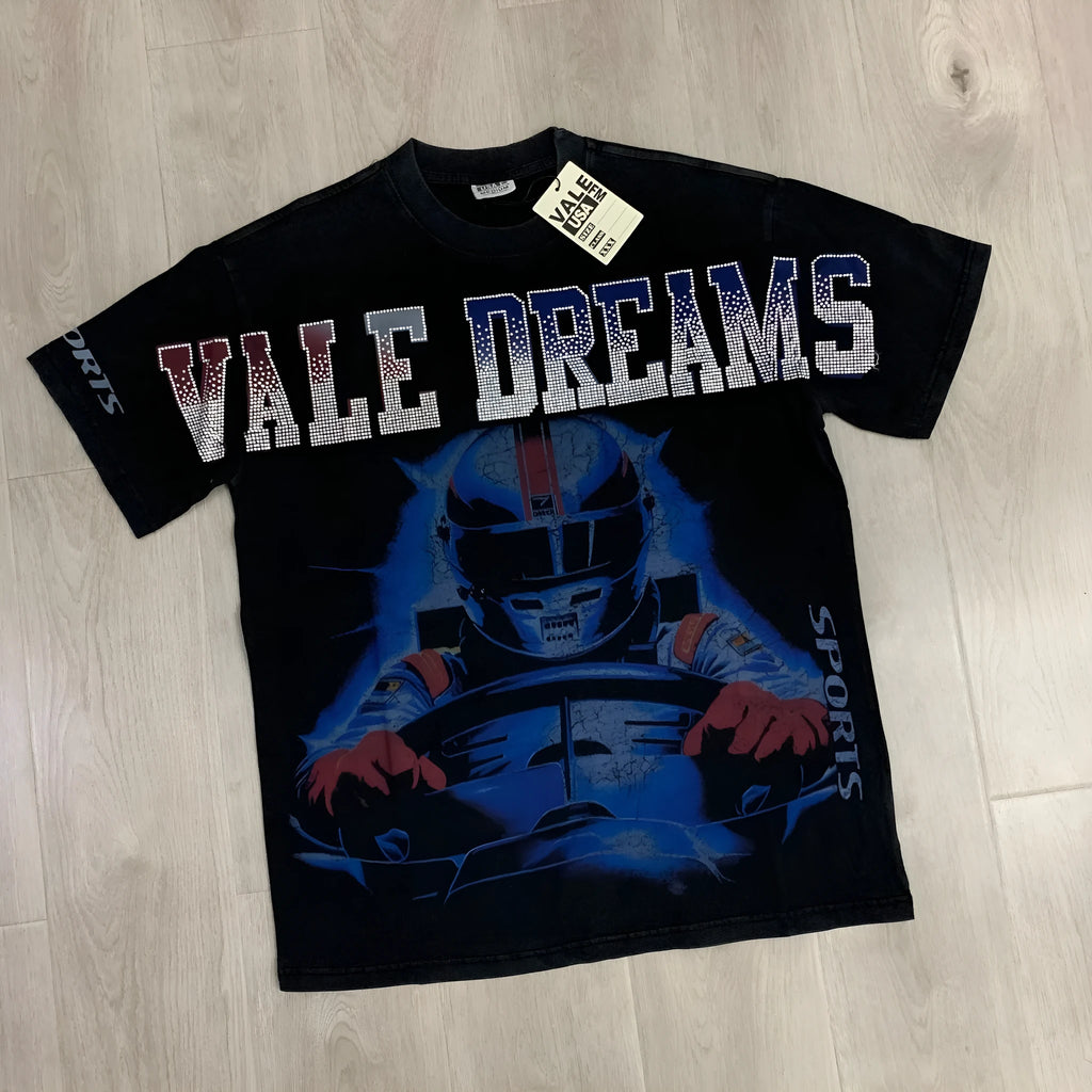 Retro cartoon figure printed short sleeve t-shirt, loose cotton pullover, washed distressed, V523 Black