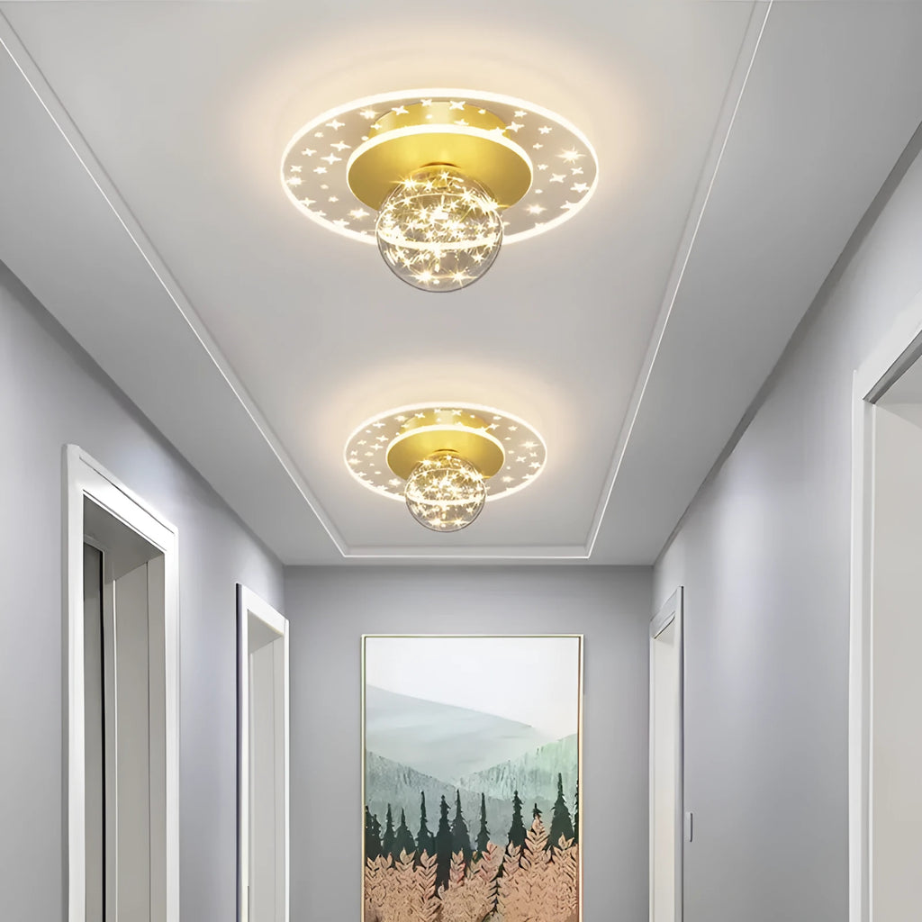 Modern simplicity style ceiling lamp for corridors in gold, black, or white finish with selectable LED colours.