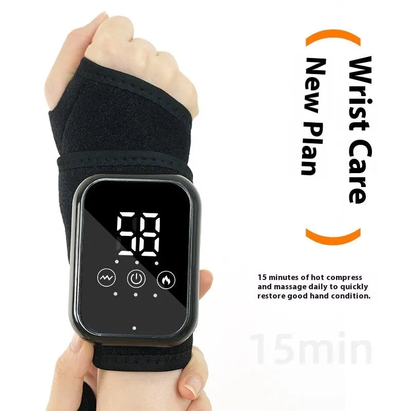 Black rechargeable electric heating ankle sleeve wrapped around an ankle