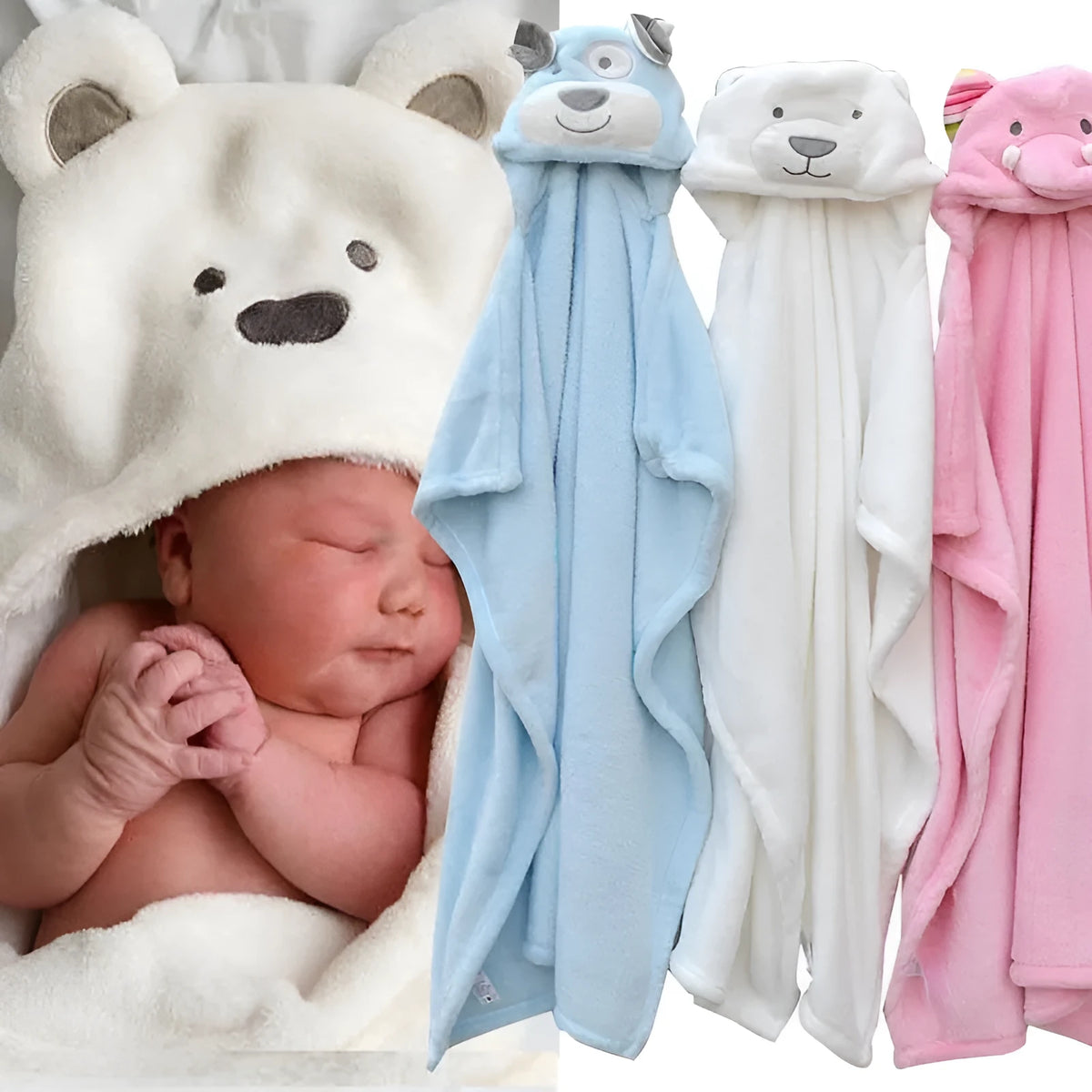 White flannel baby bath towel, 75cm by 95cm without hat, multifunctional flannel wrap