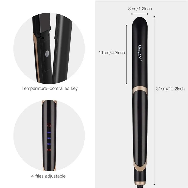 Black professional hair straightener curler flat iron with ceramic tourmaline plates and LED display