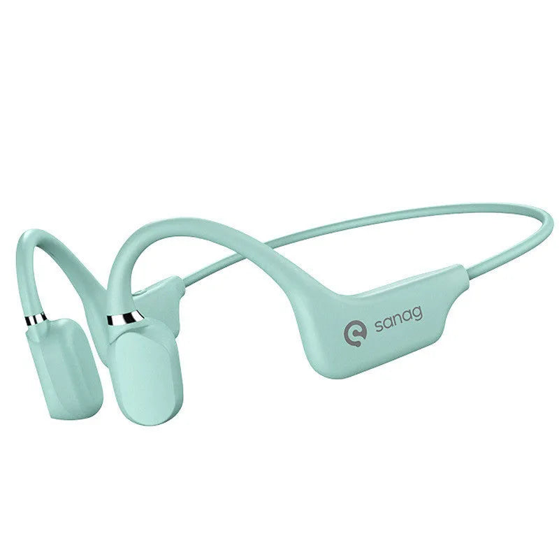 Bone conduction Bluetooth sports headset in hanging neck wireless design on a person running