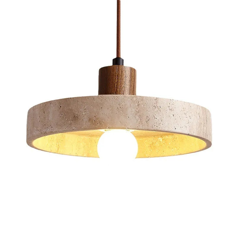 Black peach wood small pendant light 21cm yellow cave stone shade solid wood polished finish