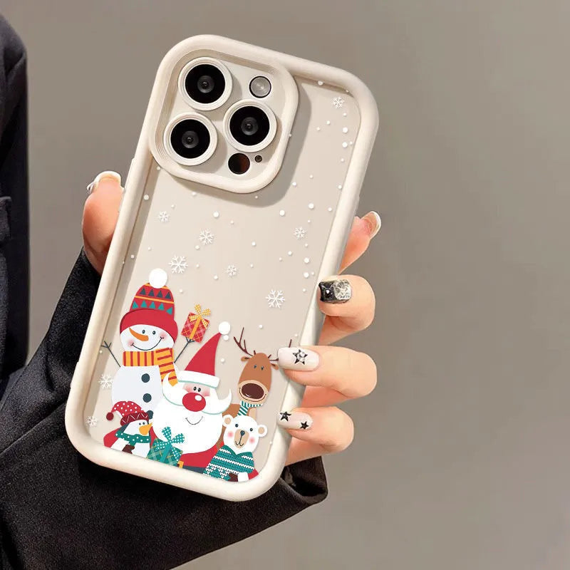 Frosted Santa Claus silicone phone case for iPhone in Black, Rose Red or White with Christmas pattern