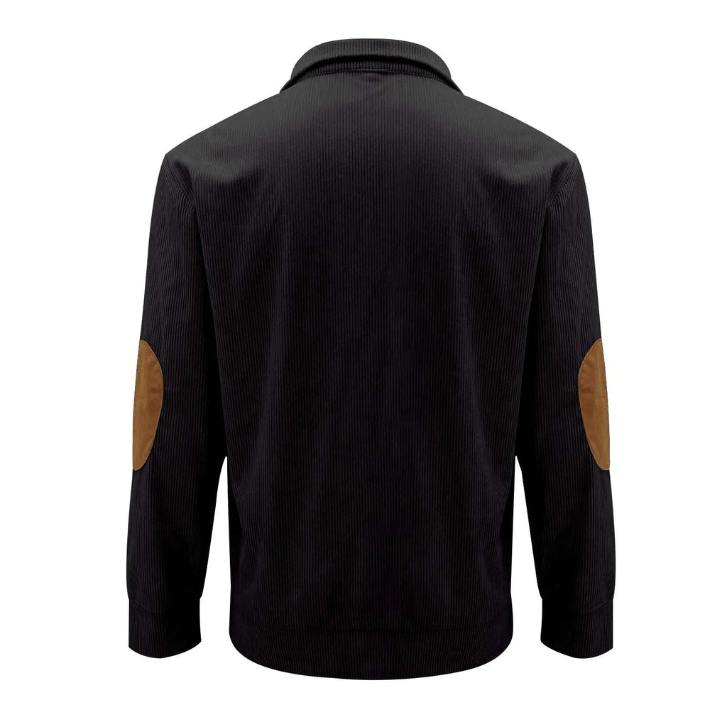 Men's casual stand-collar long sleeve pullover sweatshirt in solid colour with striped design, polyester fabric, loose fit